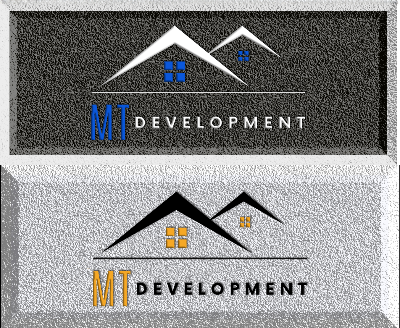 Warianty logo MT Development na jasnym i ciemnym tle