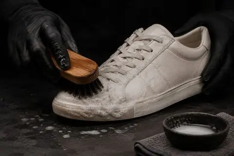 Czyszczenie białego sneakersa szczotką i pianą