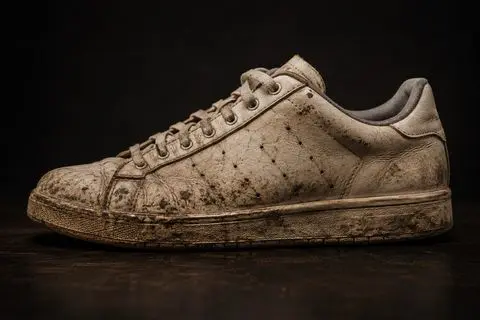Biały sneakers mocno zabrudzony przed czyszczeniem