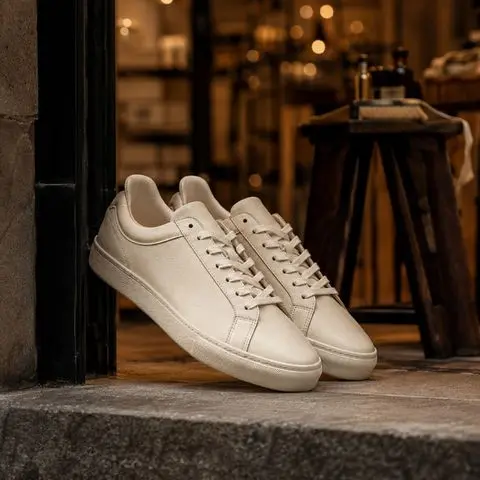 Para odnowionych kremowych sneakersów w pracowni