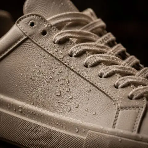 Hydrofobowa ochrona na beżowej skórze sneakersa