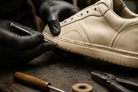 Precyzyjna praca przy podeszwie sneakersa